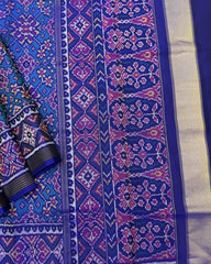 Blue & Turquoise Navratan Semi Double Ikat Patola Saree - SindhoiPatolaArt