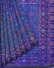 Blue & Turquoise Navratan Semi Double Ikat Patola Saree - SindhoiPatolaArt