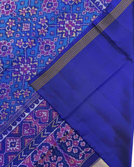 Blue & Turquoise Navratan Semi Double Ikat Patola Saree - SindhoiPatolaArt