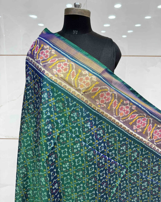 Blue Turquoise Shaded Buttonful Patola Dupatta - SindhoiPatolaArt