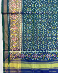 Blue Turquoise Shaded Buttonful Patola Dupatta - SindhoiPatolaArt