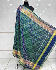 Blue Turquoise Shaded Buttonful Patola Dupatta - SindhoiPatolaArt