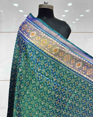 Blue Turquoise Shaded Buttonful Patola Dupatta - SindhoiPatolaArt