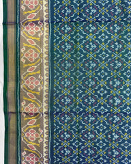 Blue Turquoise Shaded Buttonful Patola Dupatta - SindhoiPatolaArt