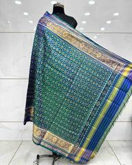 Blue Turquoise Shaded Buttonful Patola Dupatta - SindhoiPatolaArt