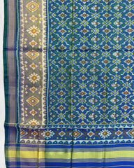 Blue Turquoise Shaded Buttonful Patola Dupatta - SindhoiPatolaArt