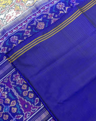 Blue & White Narikunj Patola Saree - SindhoiPatolaArt