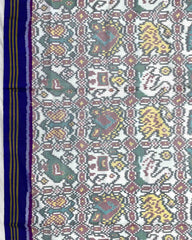 Blue & White Narikunj Patola Saree - SindhoiPatolaArt