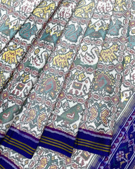 Blue & White Narikunj Patola Saree - SindhoiPatolaArt