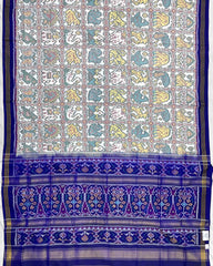 Blue & White Narikunj Patola Saree - SindhoiPatolaArt