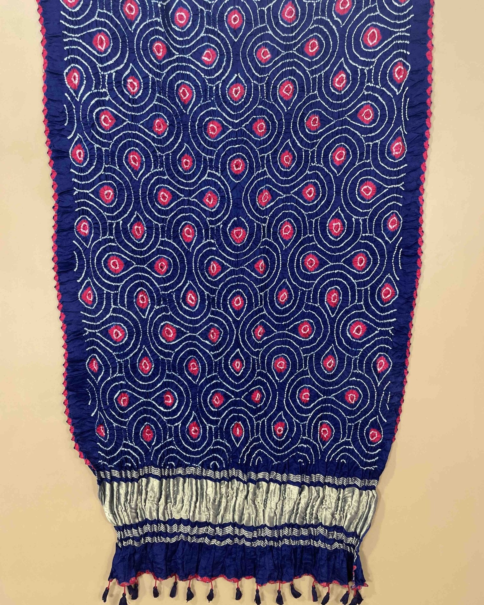 Blue with Red Dots Bandhani Dupatta - SindhoiPatolaArt