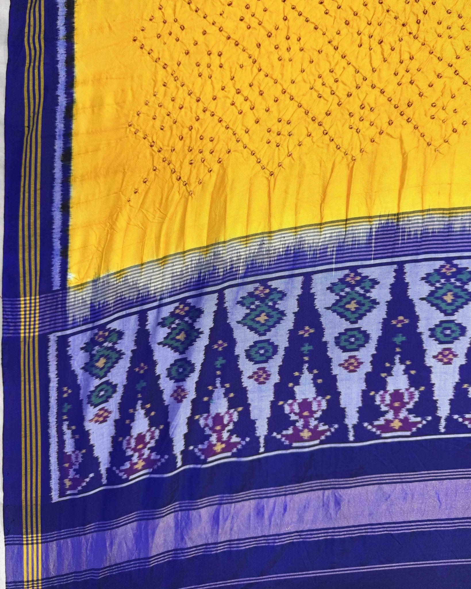 Blue & Yellow Bandhani Patola Dupatta - SindhoiPatolaArt