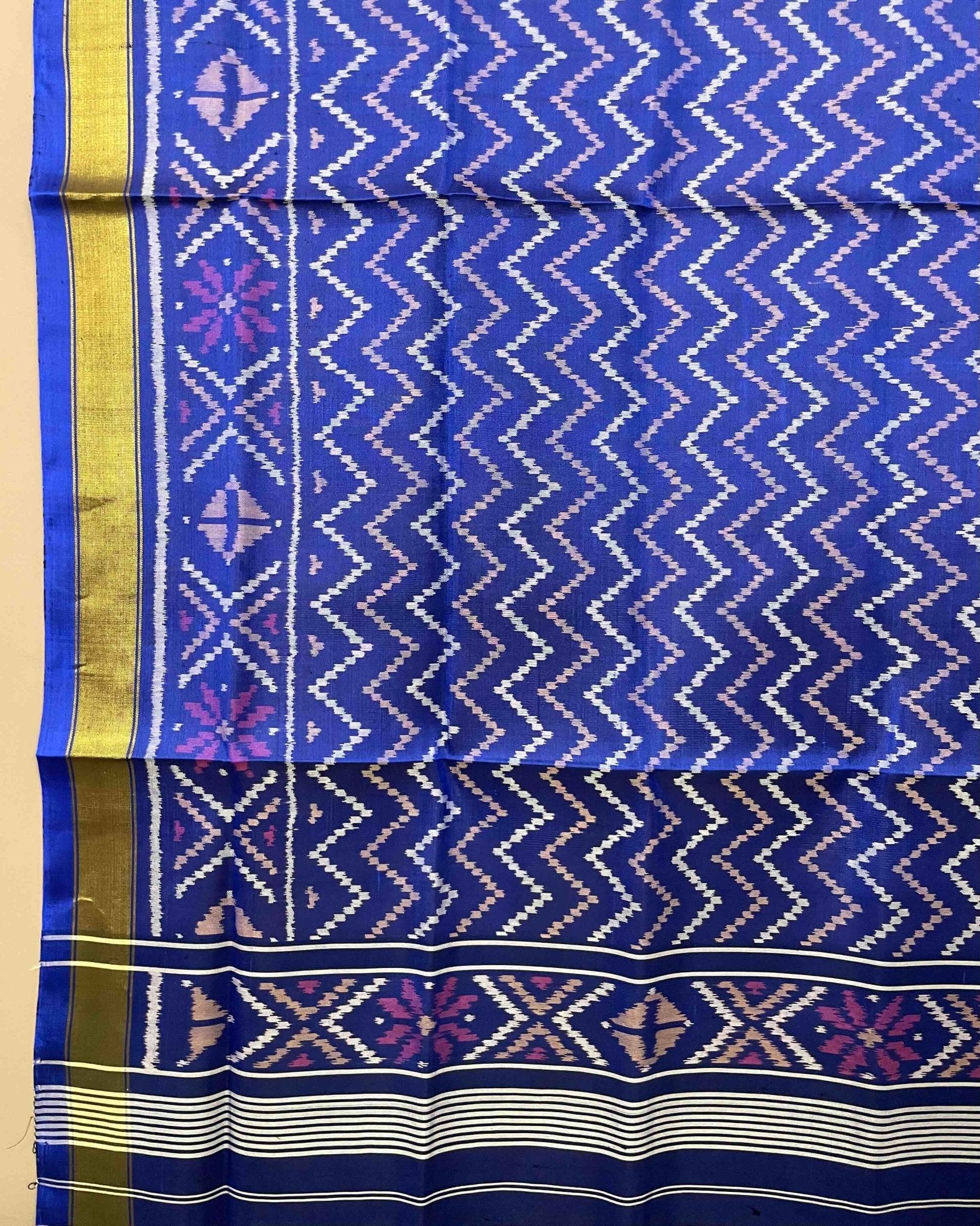 Blue Zig Zag Patola Dupatta - SindhoiPatolaArt