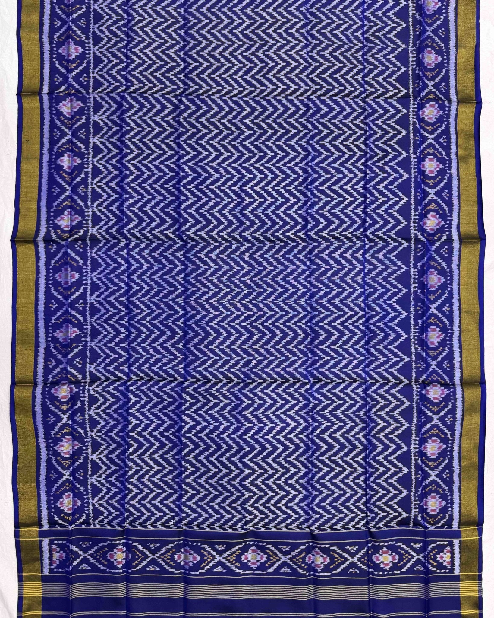Blue Zig Zag Patola Dupatta - SindhoiPatolaArt
