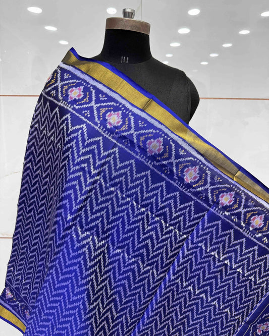 Blue Zig Zag Patola Dupatta - SindhoiPatolaArt