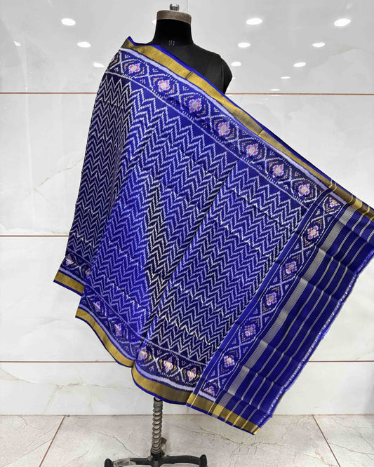 Blue Zig Zag Patola Dupatta - SindhoiPatolaArt