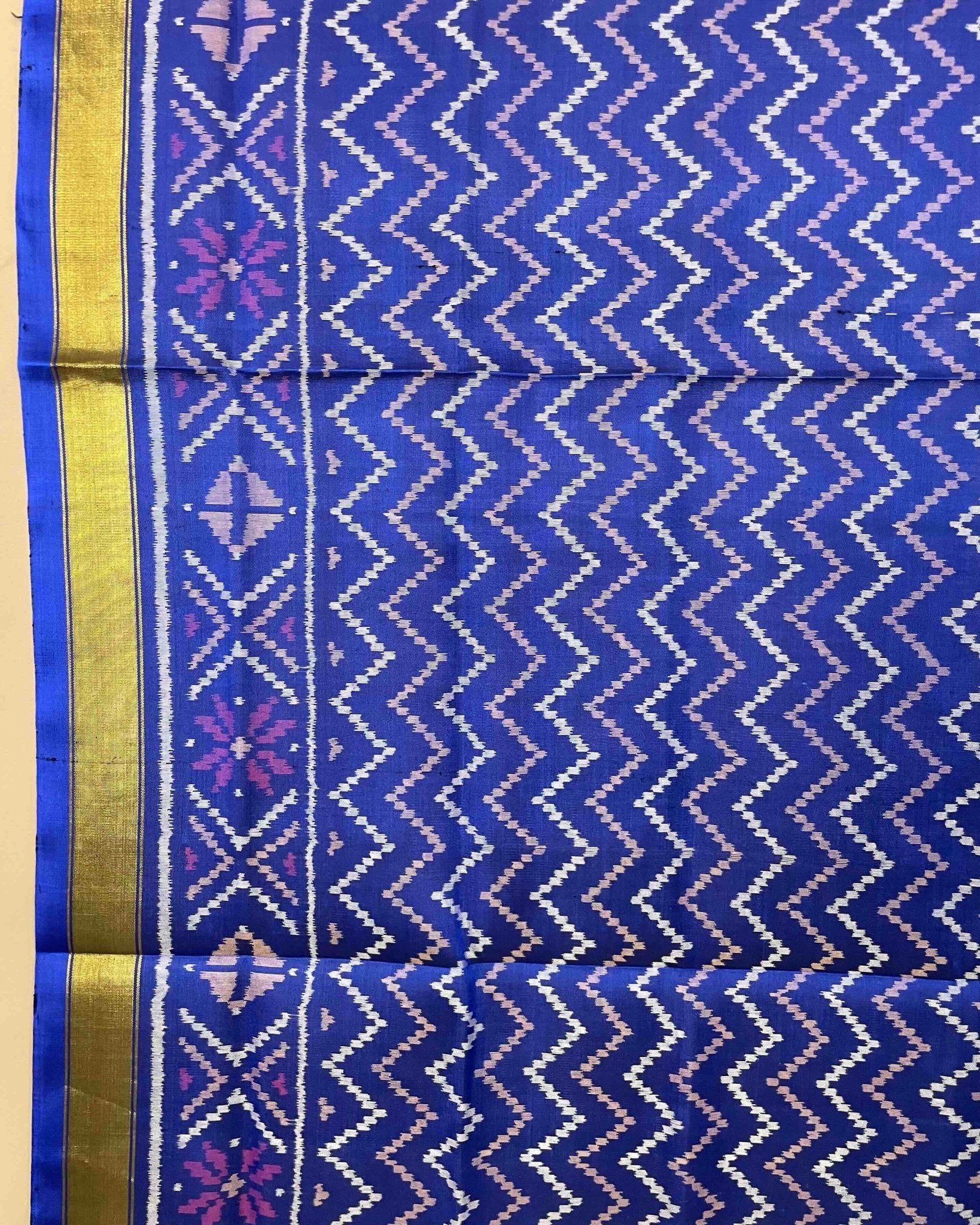 Blue Zig Zag Patola Dupatta - SindhoiPatolaArt