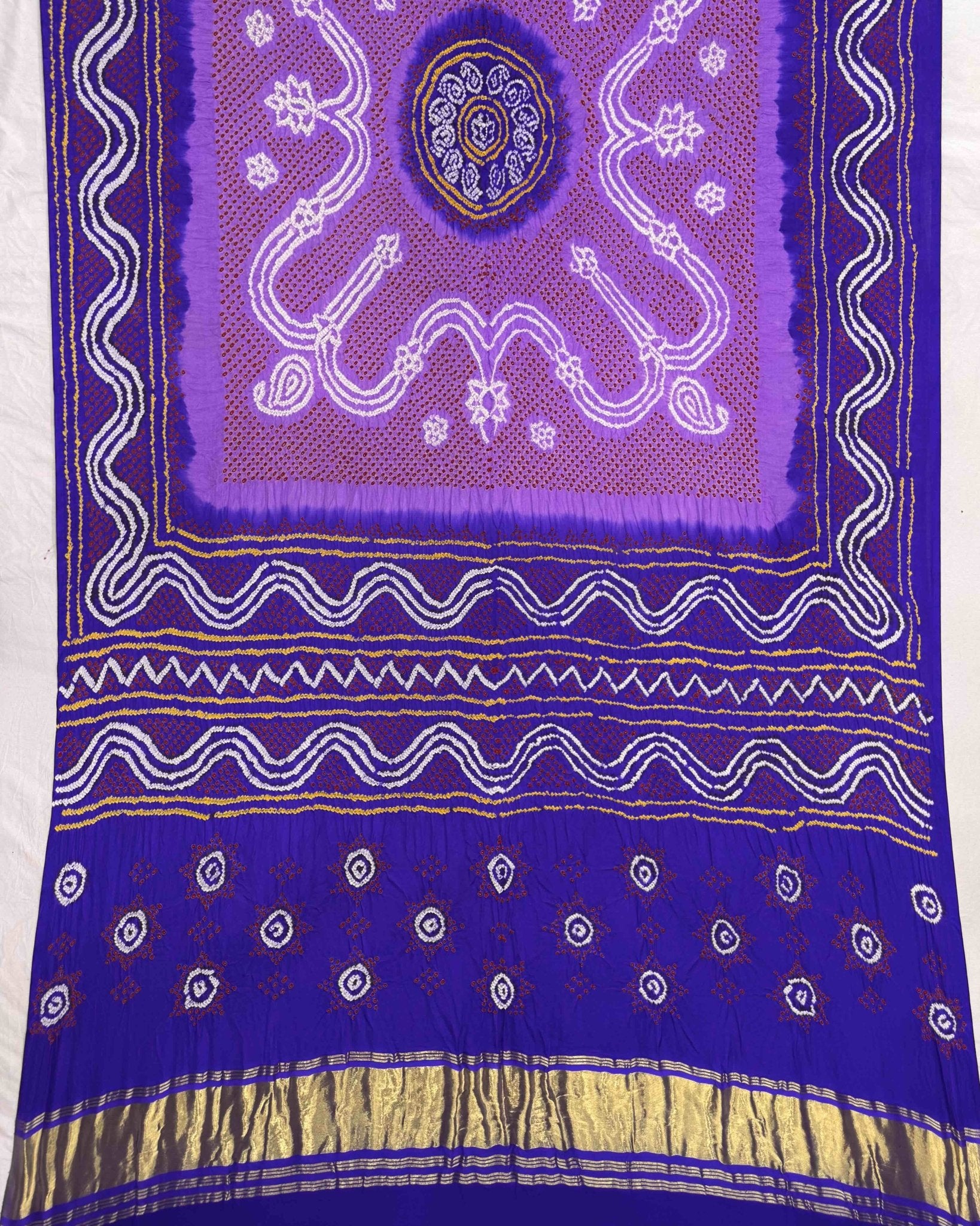 Bluish Purple & Light Purple Gajji Silk Bandhani Dupatta - SindhoiPatolaArt