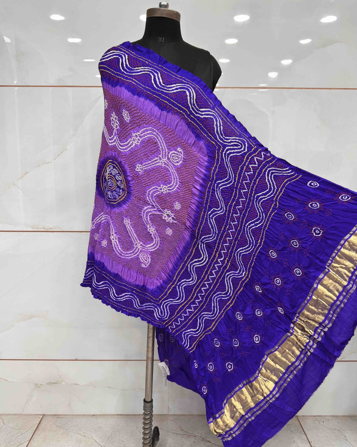 Bluish Purple & Light Purple Gajji Silk Bandhani Dupatta - SindhoiPatolaArt