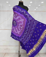 Bluish Purple & Light Purple Gajji Silk Bandhani Dupatta - SindhoiPatolaArt