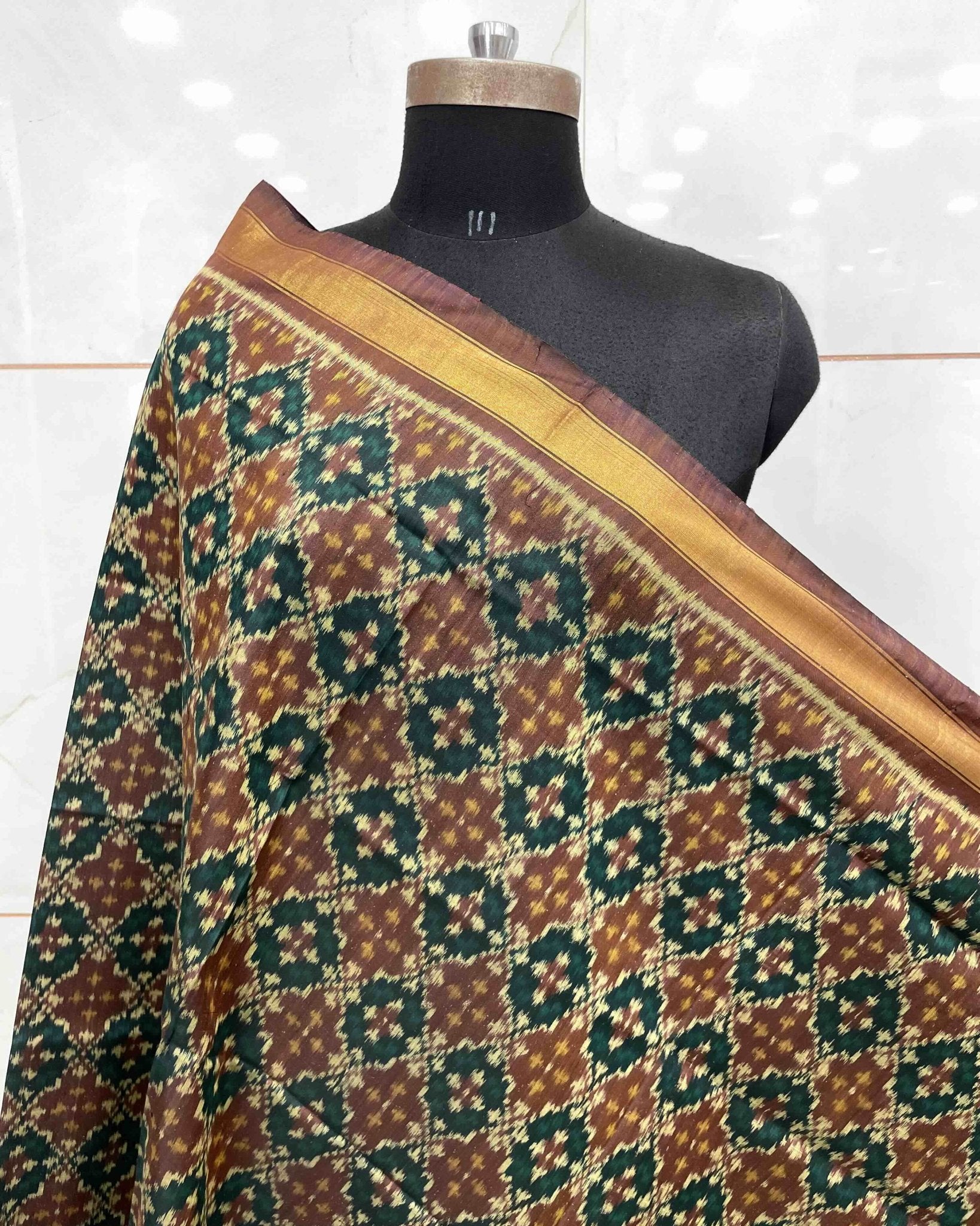 Brown Buttonful Design Patola Dupatta - SindhoiPatolaArt