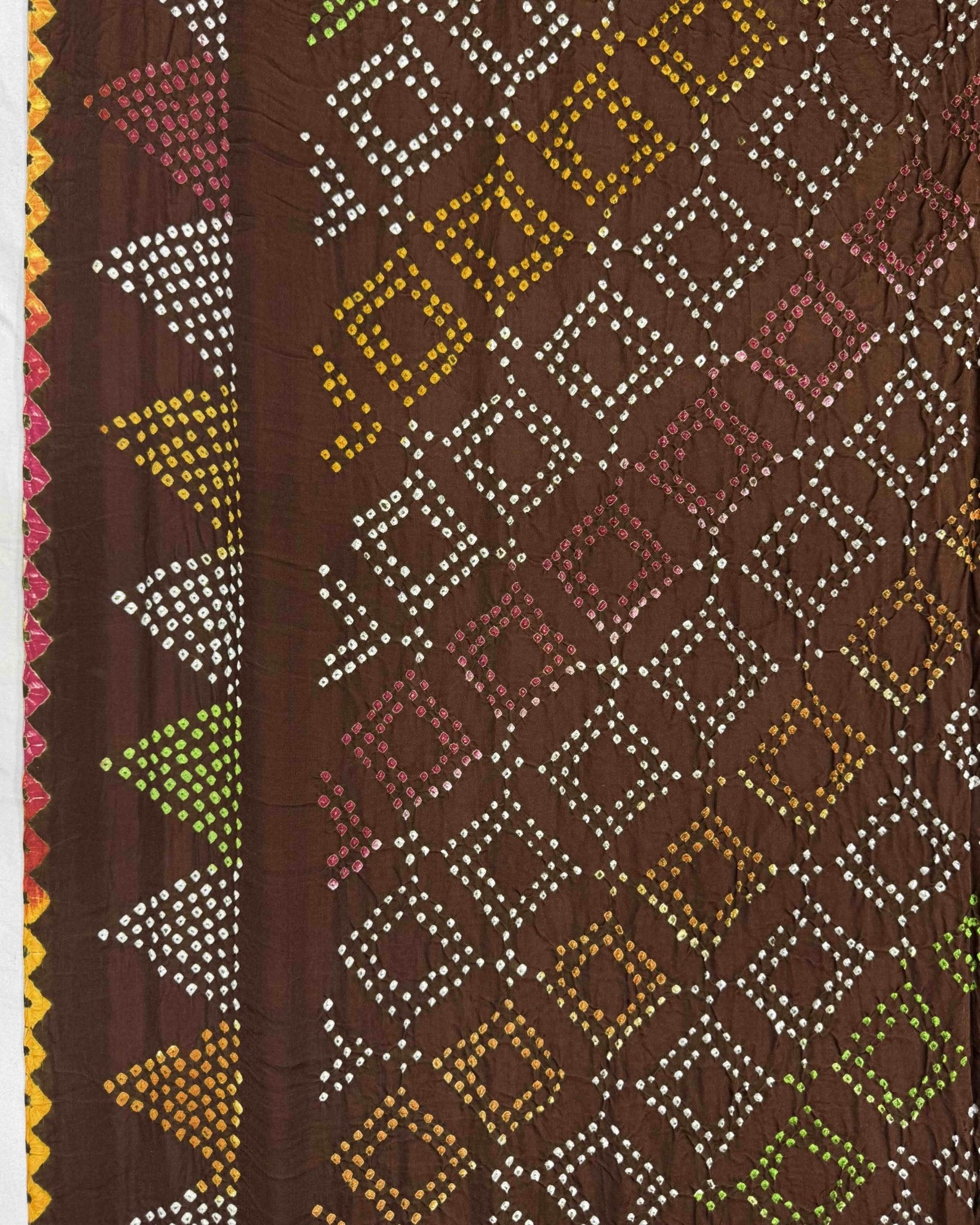 Brown Gajji Silk Bandhani Saree - SindhoiPatolaArt