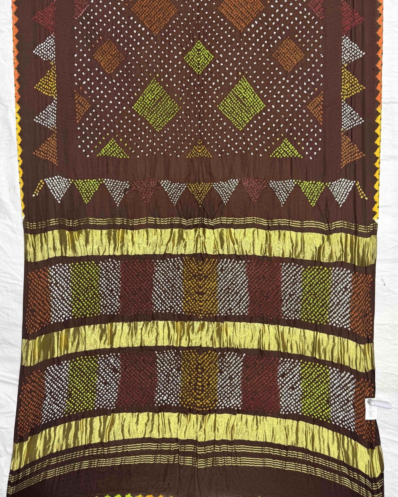 Brown Gajji Silk Bandhani Saree - SindhoiPatolaArt