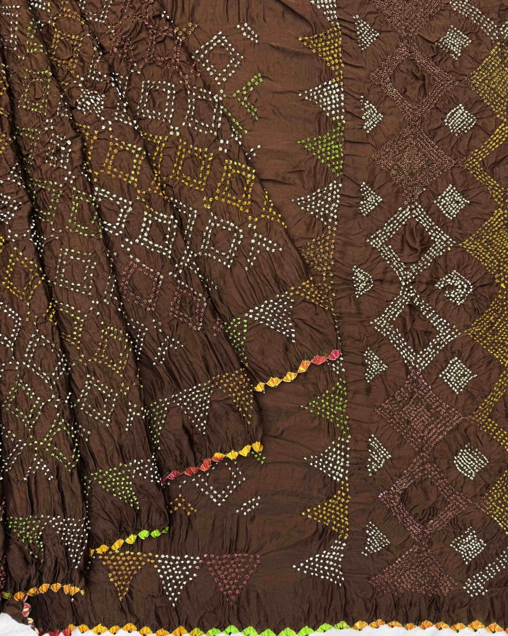 Brown Gajji Silk Bandhani Saree - SindhoiPatolaArt