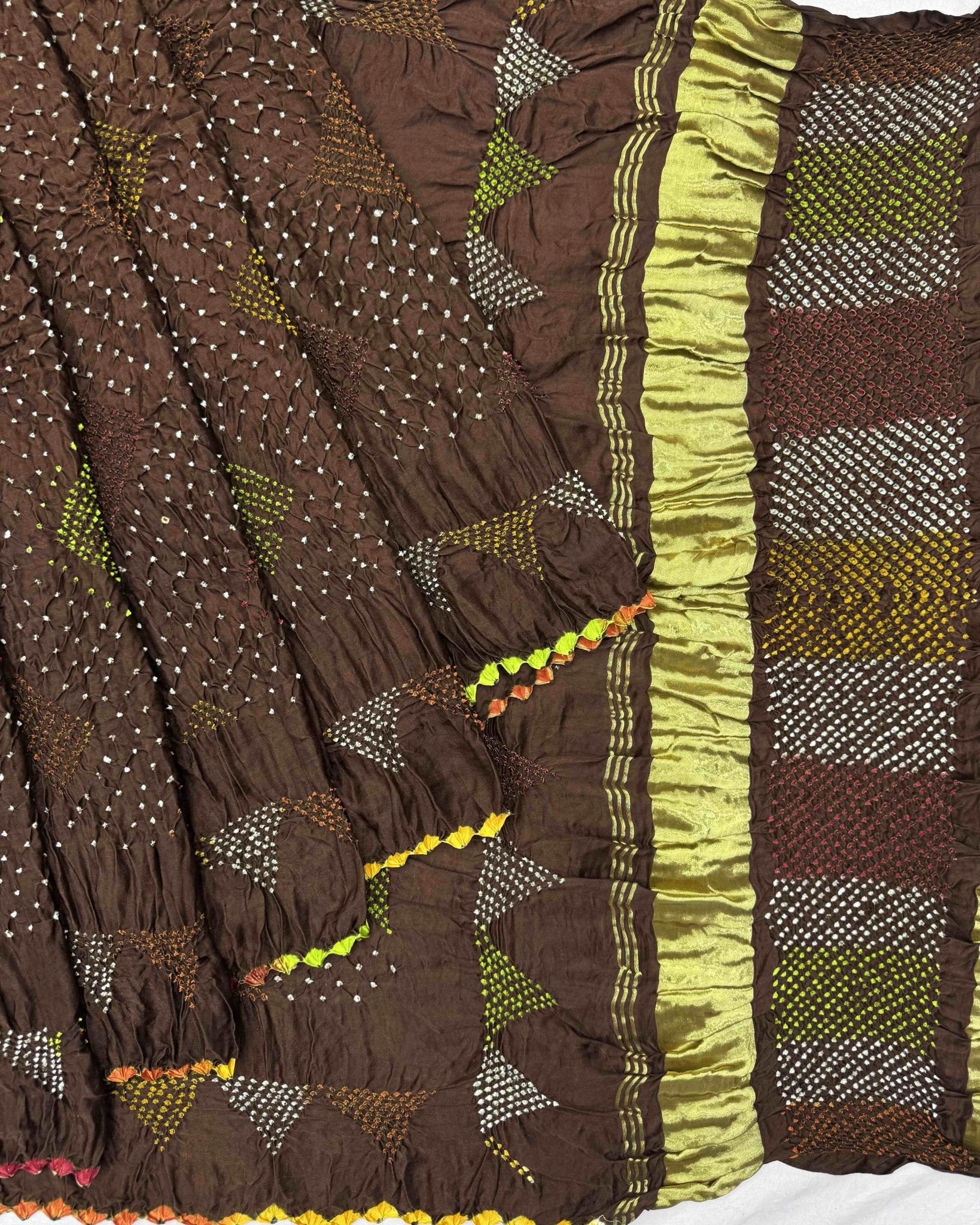 Brown Gajji Silk Bandhani Saree - SindhoiPatolaArt
