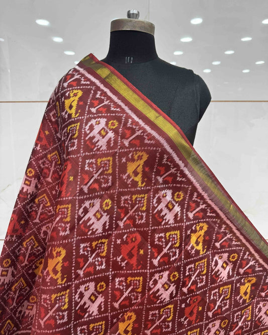 Brown Narikunj Patola Dupatta - SindhoiPatolaArt