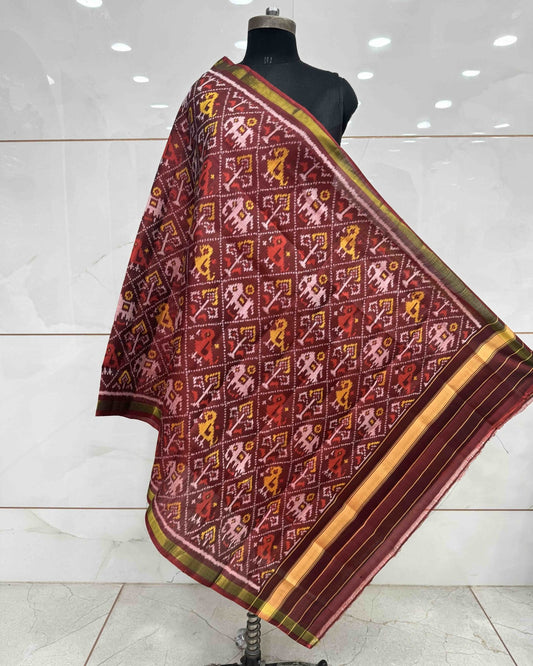 Brown Narikunj Patola Dupatta - SindhoiPatolaArt