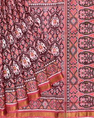 Carrot Pink Elephant Manekchowk Patola Saree - SindhoiPatolaArt