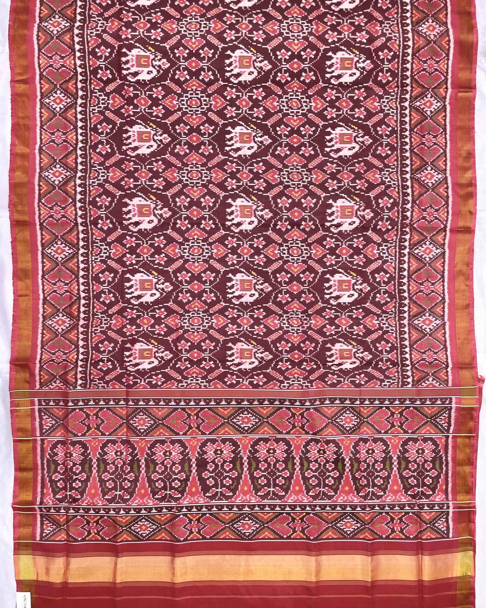 Carrot Pink Elephant Manekchowk Patola Saree - SindhoiPatolaArt