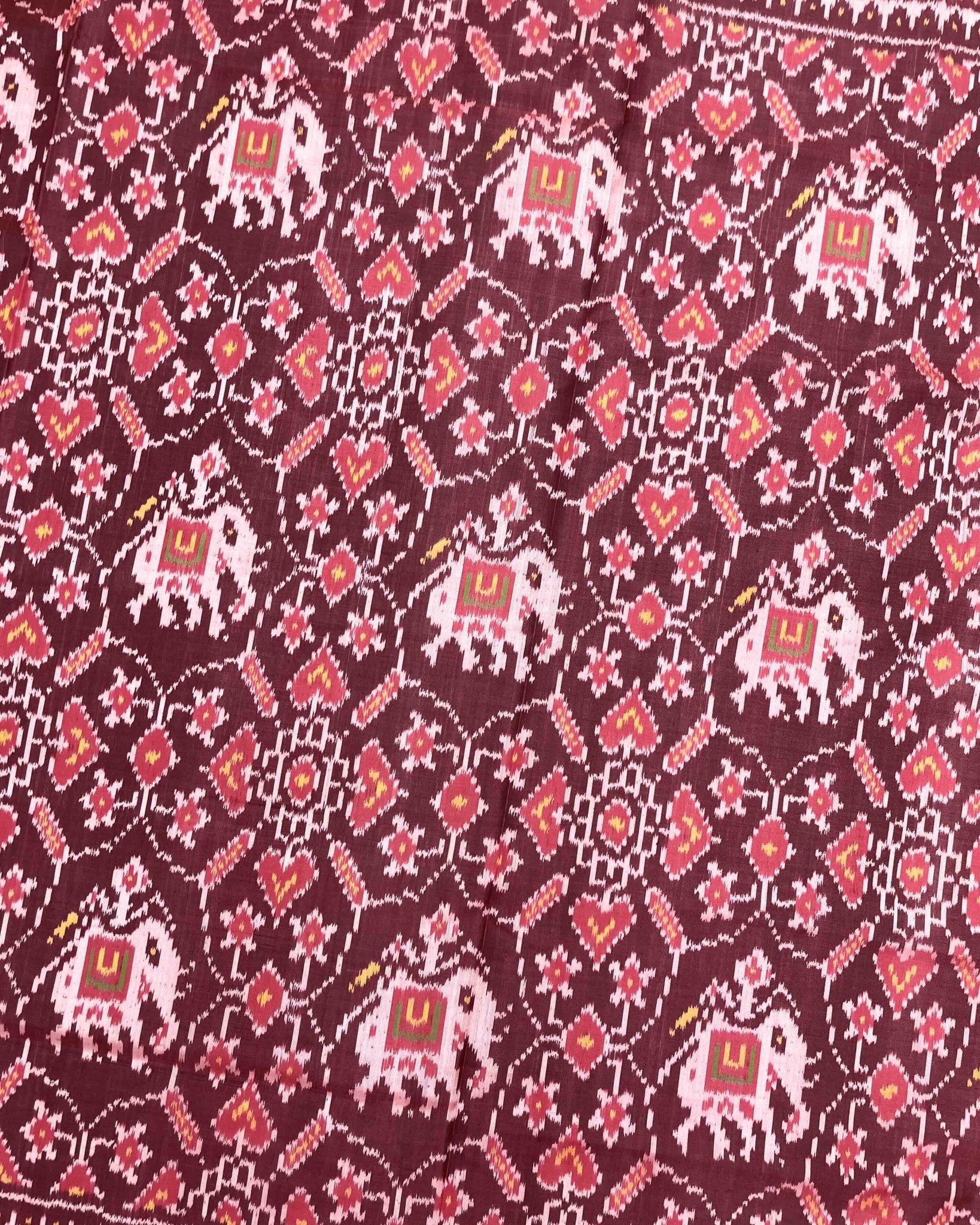 Carrot Pink Elephant Manekchowk Patola Saree - SindhoiPatolaArt
