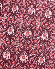 Carrot Pink Elephant Manekchowk Patola Saree - SindhoiPatolaArt