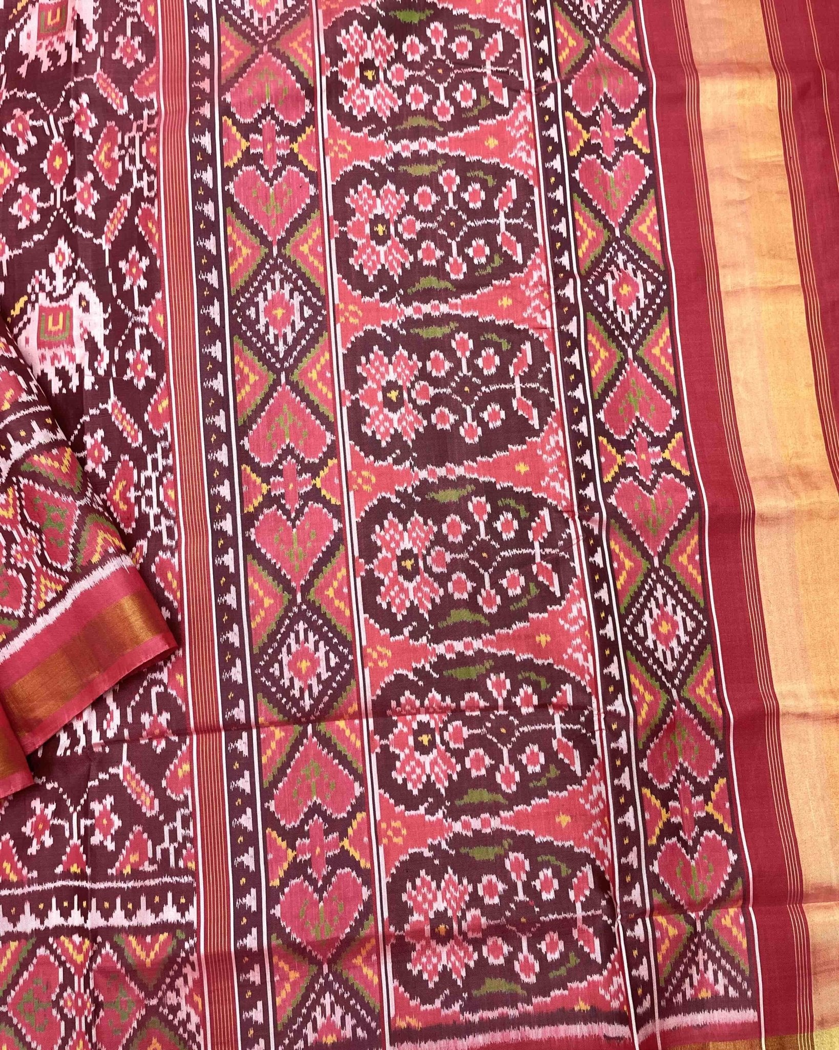 Carrot Pink Elephant Manekchowk Patola Saree - SindhoiPatolaArt