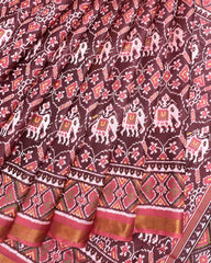 Carrot Pink Elephant Manekchowk Patola Saree - SindhoiPatolaArt