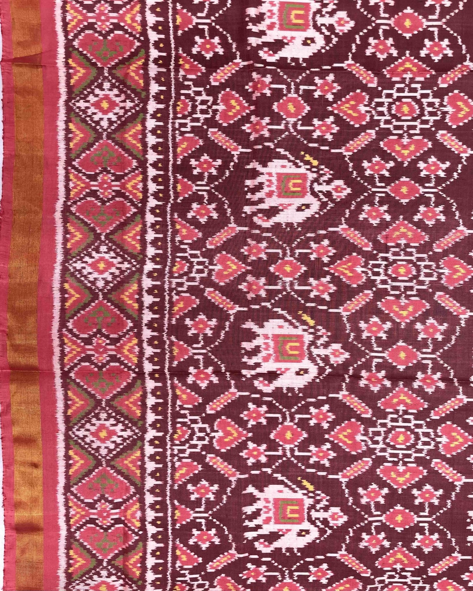 Carrot Pink Elephant Manekchowk Patola Saree - SindhoiPatolaArt