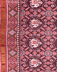 Carrot Pink Elephant Manekchowk Patola Saree - SindhoiPatolaArt