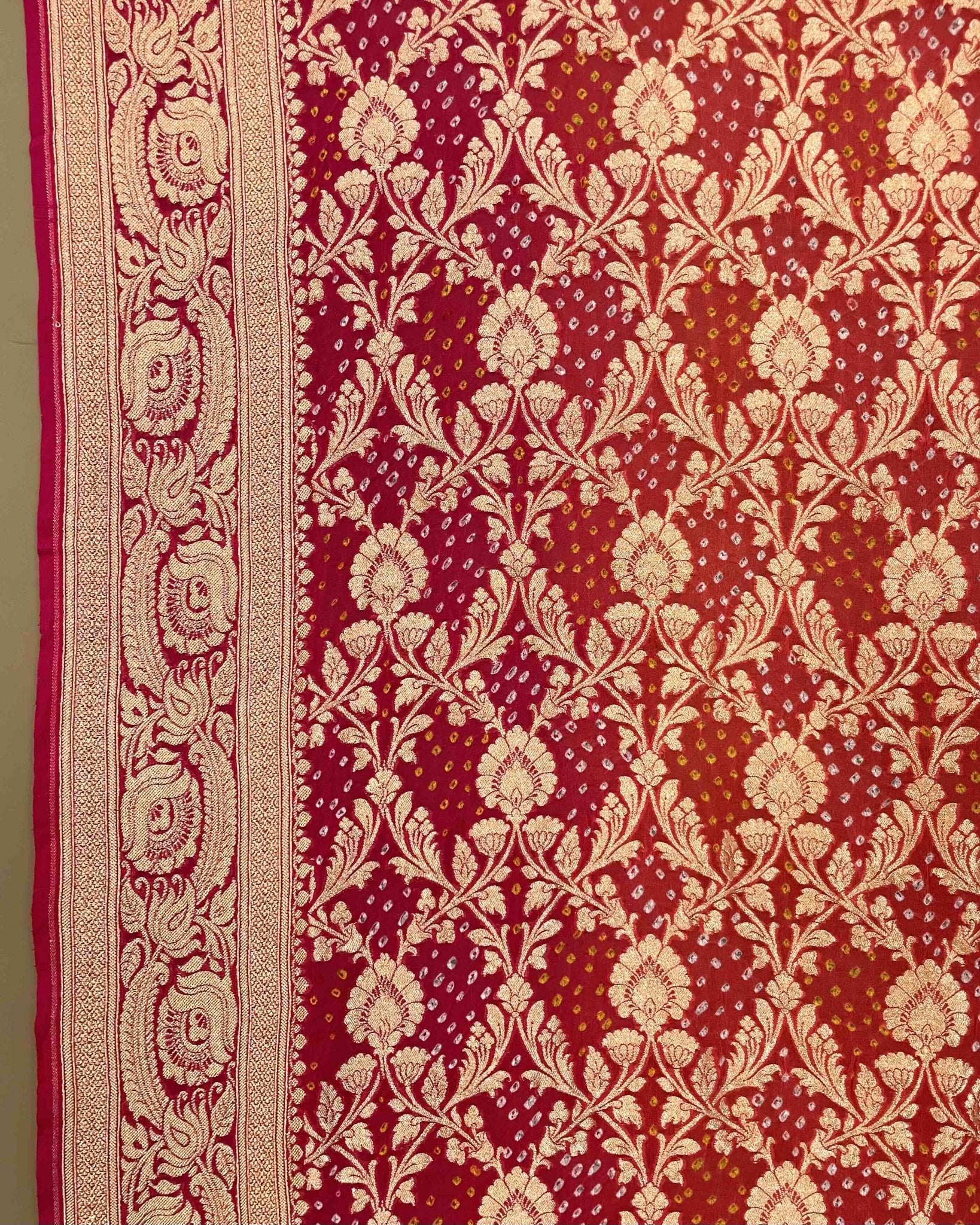 Carrot Pink & Peach Shaded Georgette Bandhani Dupatta - SindhoiPatolaArt