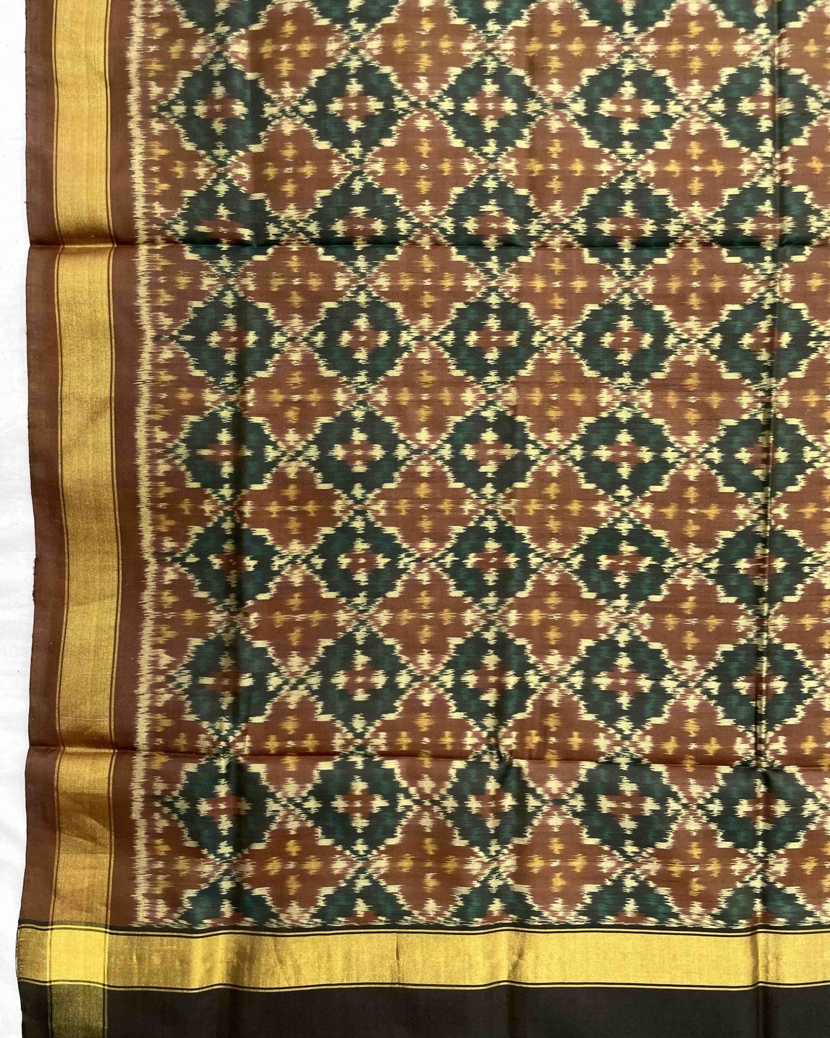 Coffee Brown Buttonful Design Patola Dupatta - SindhoiPatolaArt