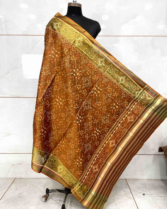 Copper Navratan Patola Dupatta - SindhoiPatolaArt