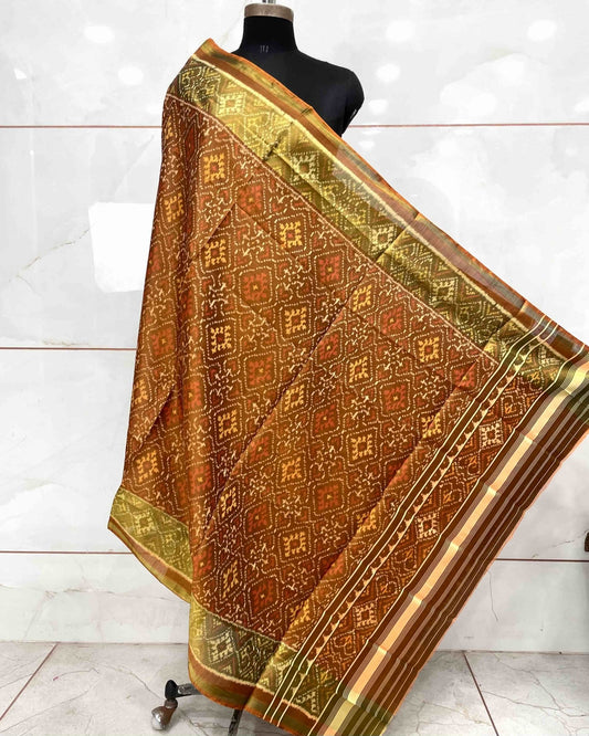Copper Panchanda Patola Dupatta - SindhoiPatolaArt