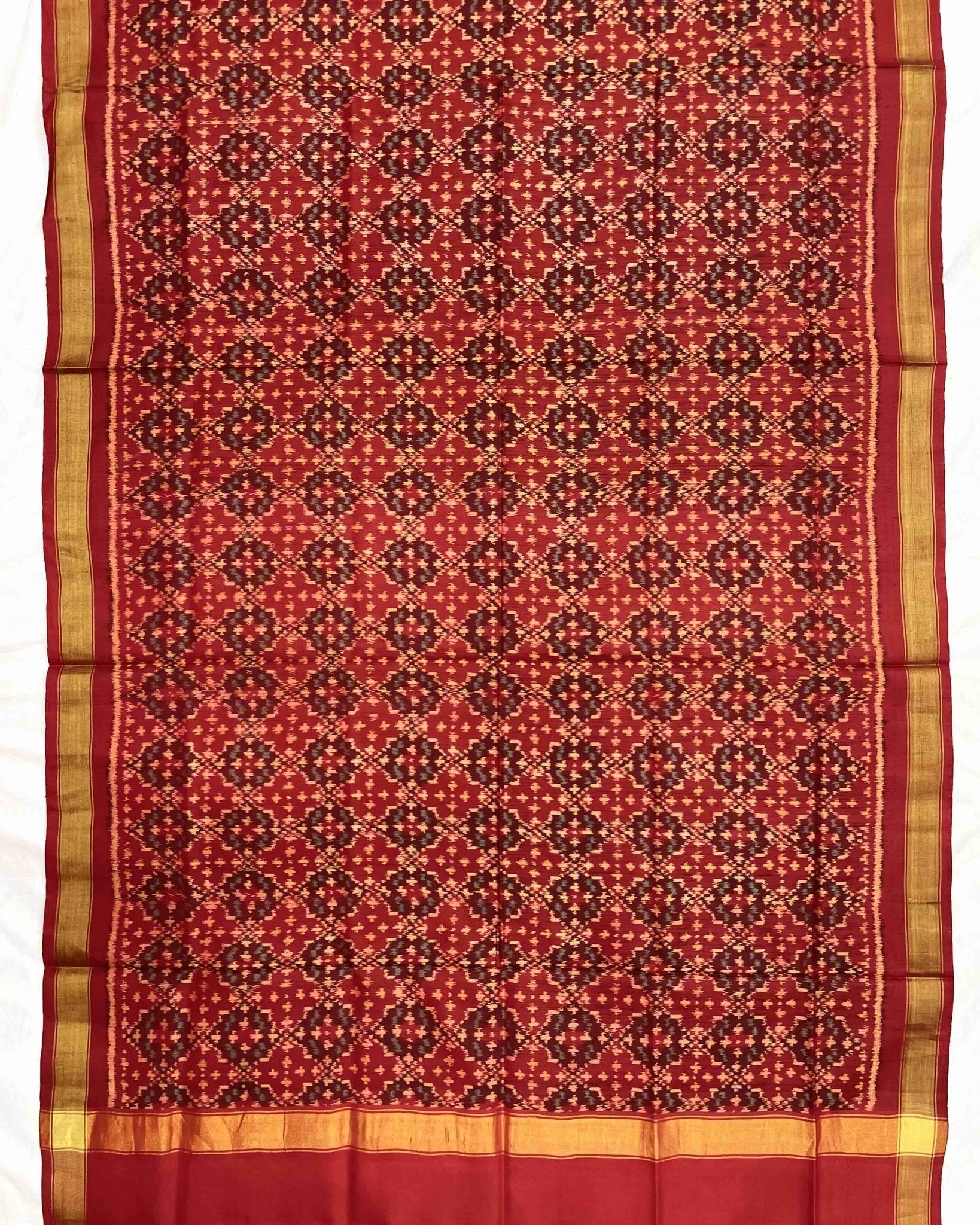 Crimson Red Buttonful Design Patola Dupatta - SindhoiPatolaArt