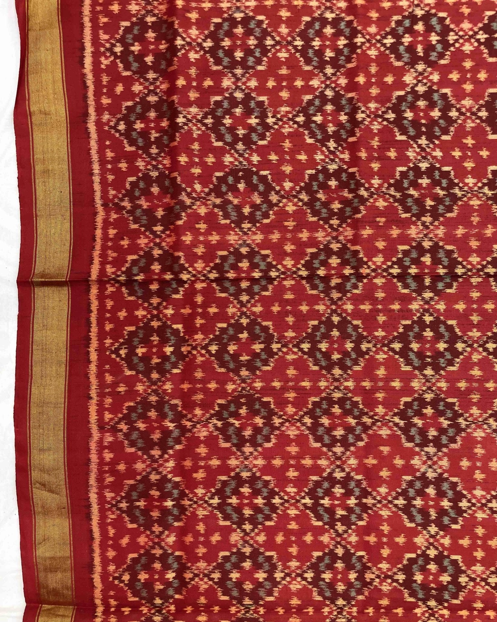 Crimson Red Buttonful Design Patola Dupatta - SindhoiPatolaArt