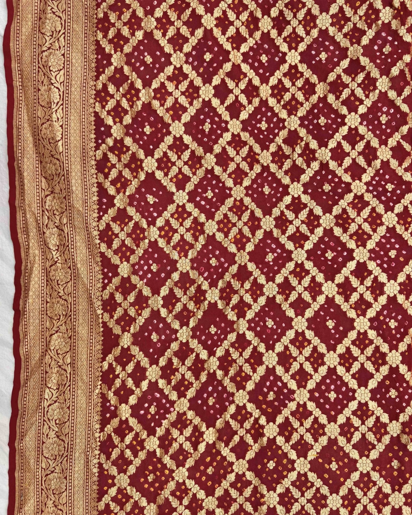 Crimson Red Georgette Bandhani Saree - SindhoiPatolaArt