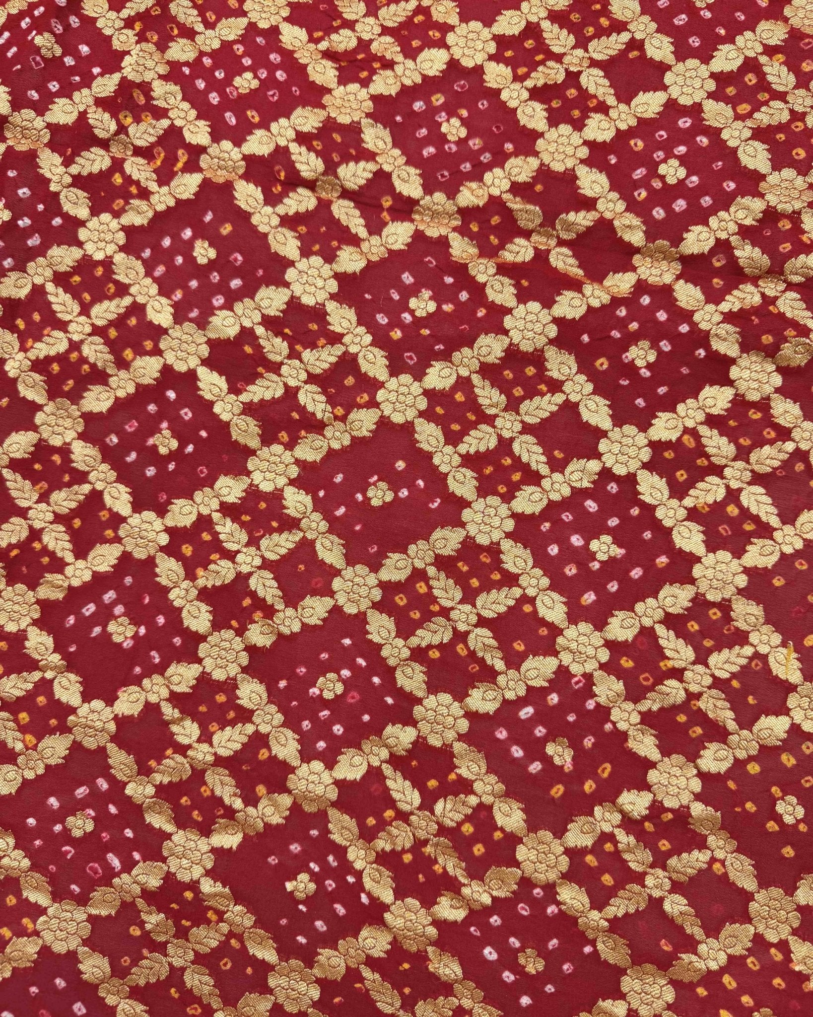 Crimson Red Georgette Bandhani Saree - SindhoiPatolaArt