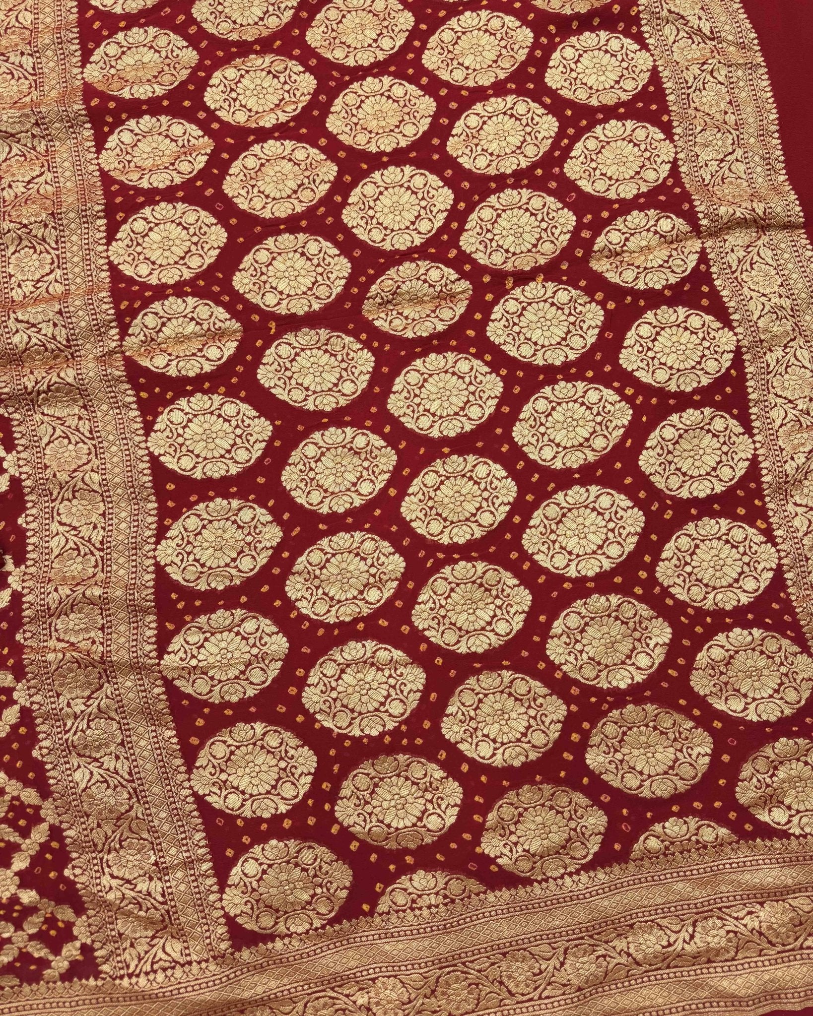 Crimson Red Georgette Bandhani Saree - SindhoiPatolaArt