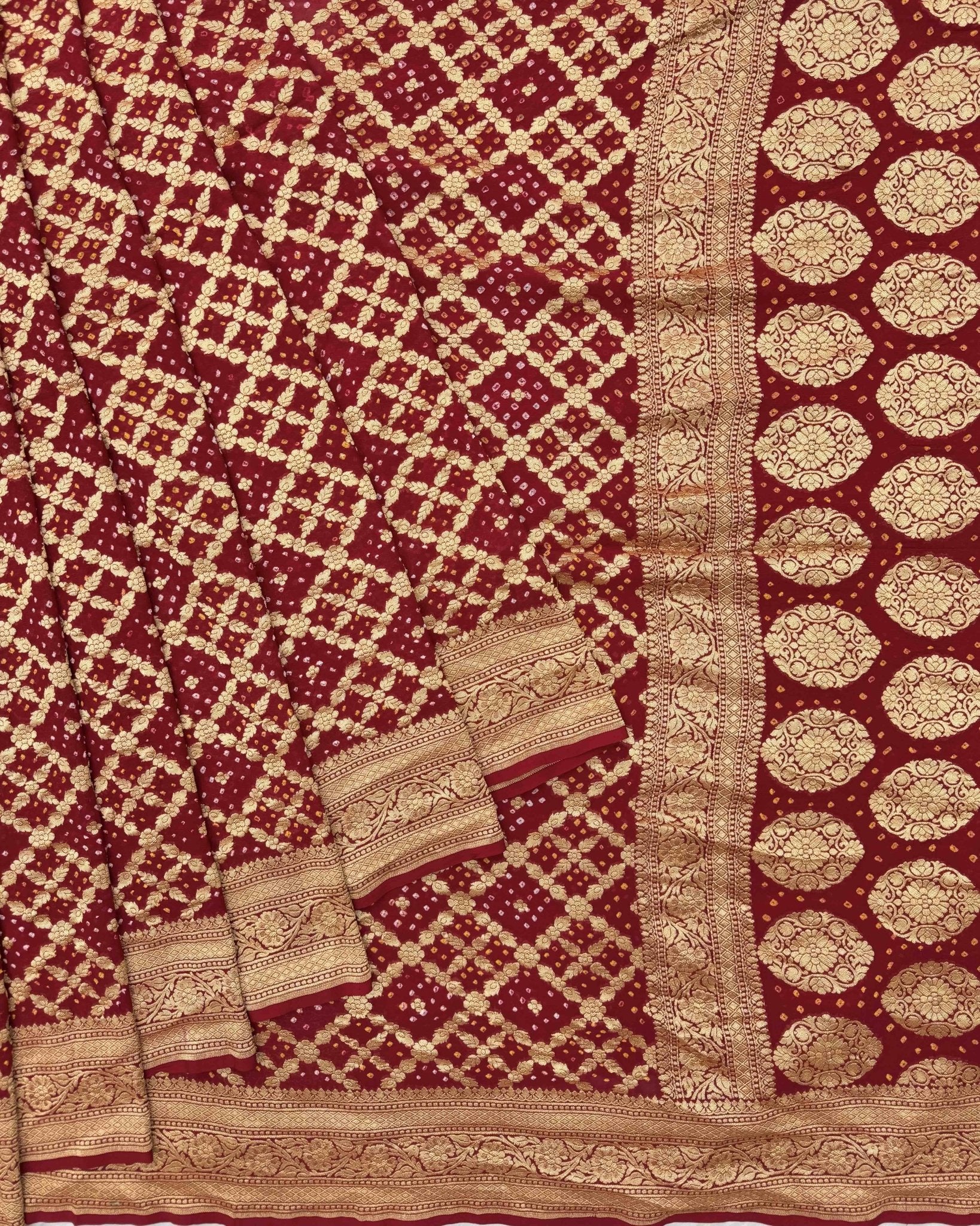 Crimson Red Georgette Bandhani Saree - SindhoiPatolaArt