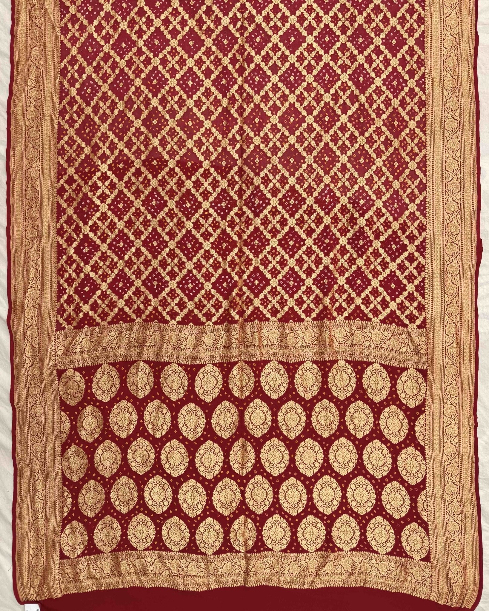 Crimson Red Georgette Bandhani Saree - SindhoiPatolaArt